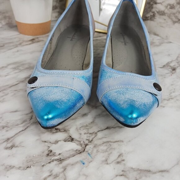 MACIEJKA pumps block heels women's slip-on pointed-toe blue leather size 39 - Picture 3 of 9